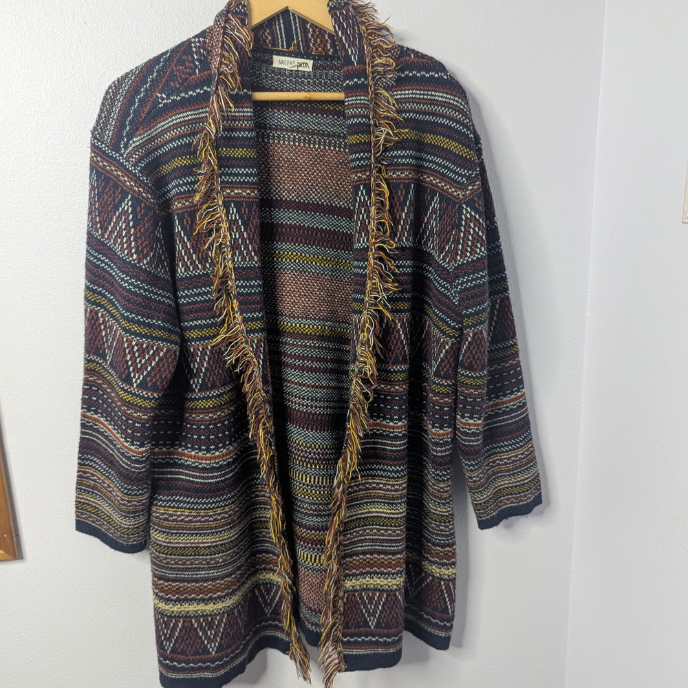 Margeaux & Eddie Open Front Bohemian Southwest‎ Fringe Cardigan, 1X